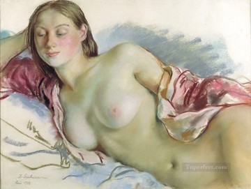  1934 Painting - reclining nude with cherry mantle 1934 Russian